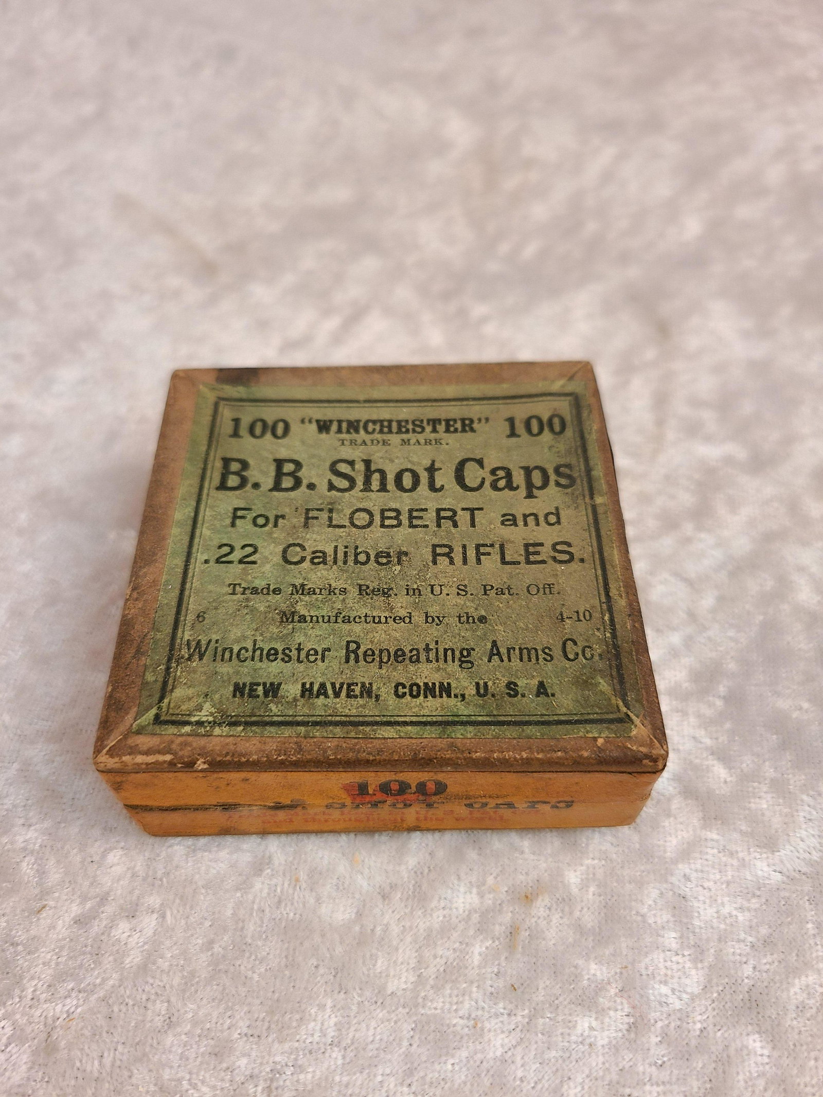 Vintage Winchester B.B. Shot Caps 22 Cal. Rifles Two: Vintage Winchester B.B. Shot Caps 22 Cal. Rifles Two Piece Box with (5) Cartridges. For Flobert and .22 Caliber Rifles. Bottom of Box Taped on Inside