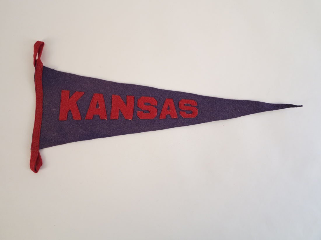 Kansas University, Sewn on Letters: Kansas University Pennant with Sewn on Letters. 17"