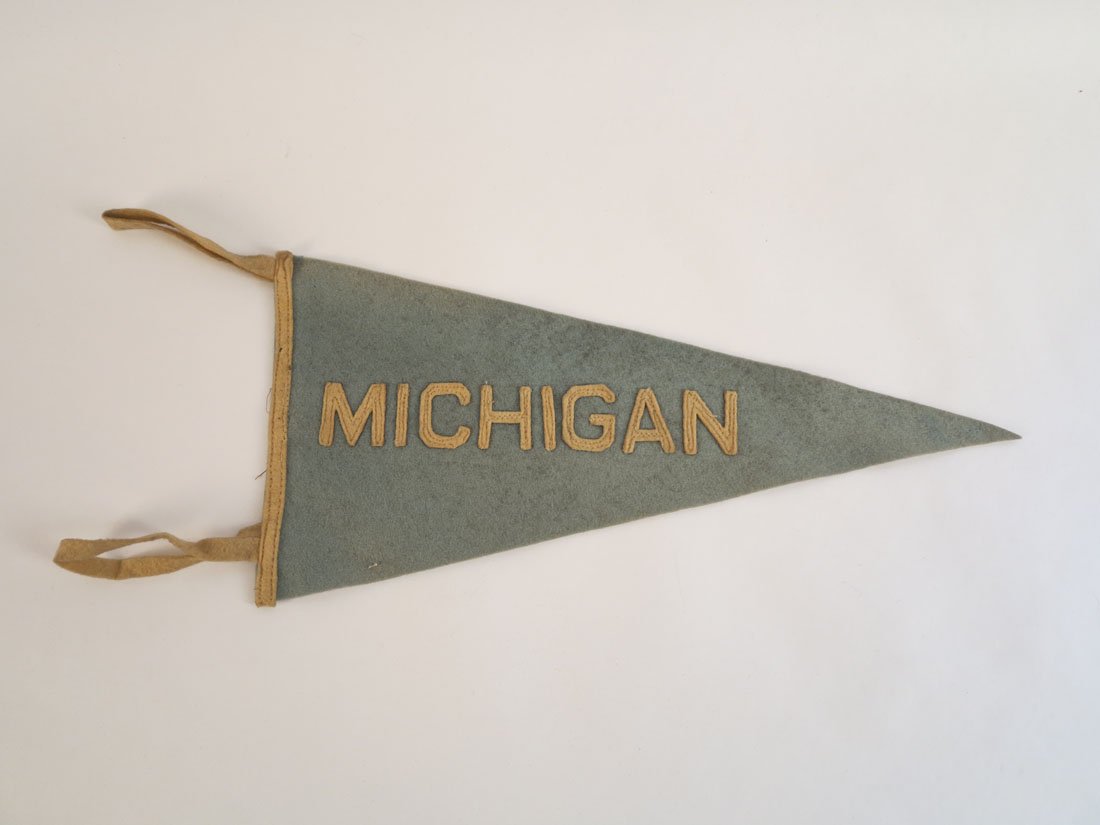 University of Michigan, Sewn on Letters: University of Michigan Pennant with Sewn on Letters. 17.5"