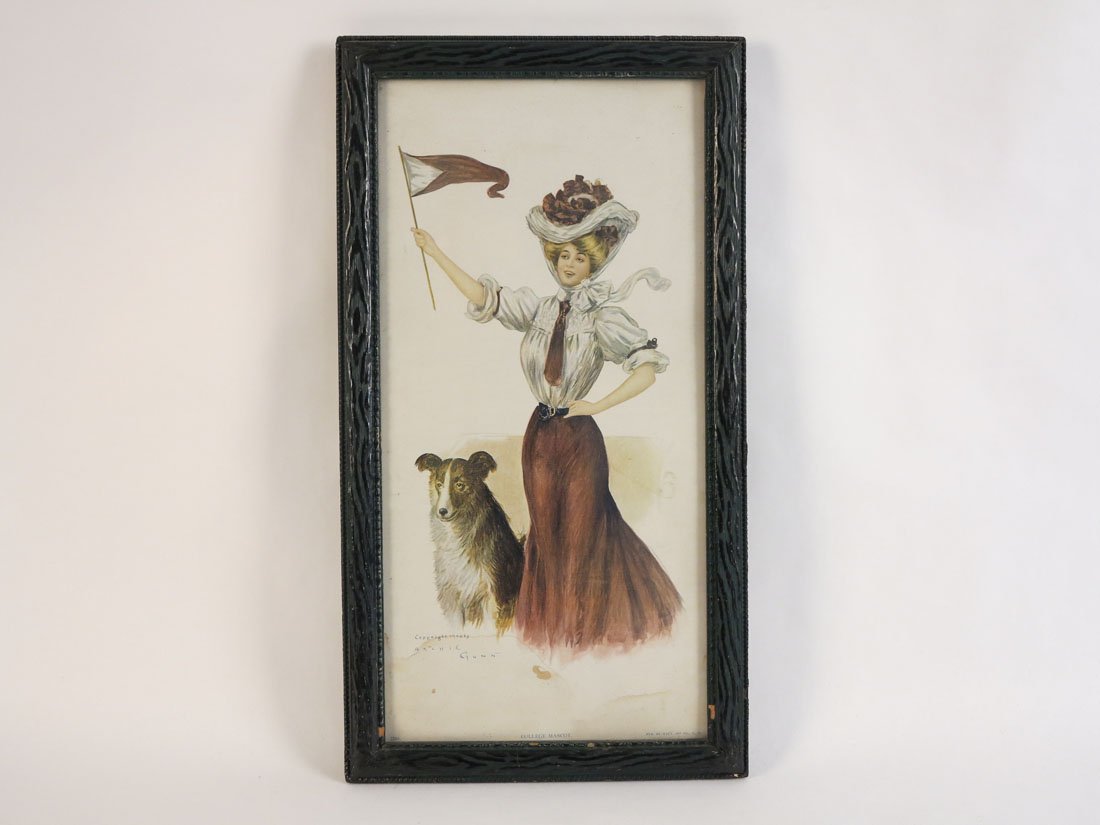 Lafayette Pennant Girl Print by Archie Gunn 1906: Lafayette Pennant Girl Print. Copyright 1906 by Archie Gunn. College Mascot. 9.5x17.5"