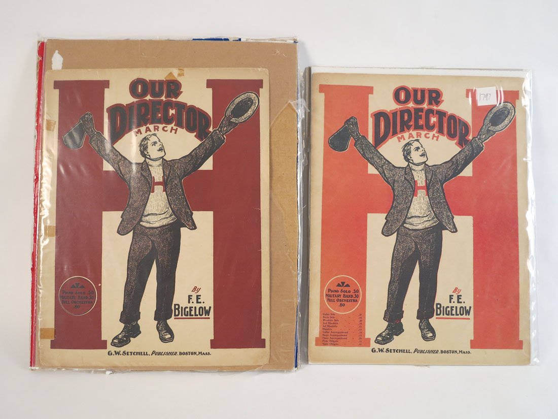 Pair of Harvard Sheet Music "Our Director March": Pair of Harvard Sheet Music Our Director March. By F.E. Bigelow, G.W. Setchell, Publisher. 10.75x14.25"