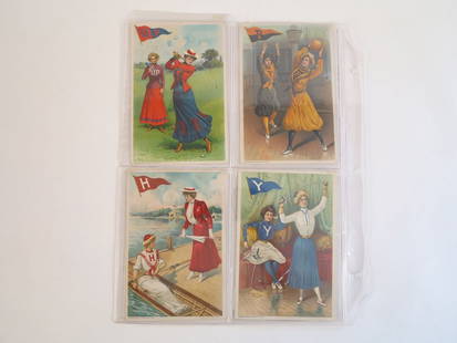 (4) Pennant Girl Postcards, 1903 by Joseph Tetlow: 4 Pennant Girl Postcards Copyright 1903 by Joseph Tetlow.