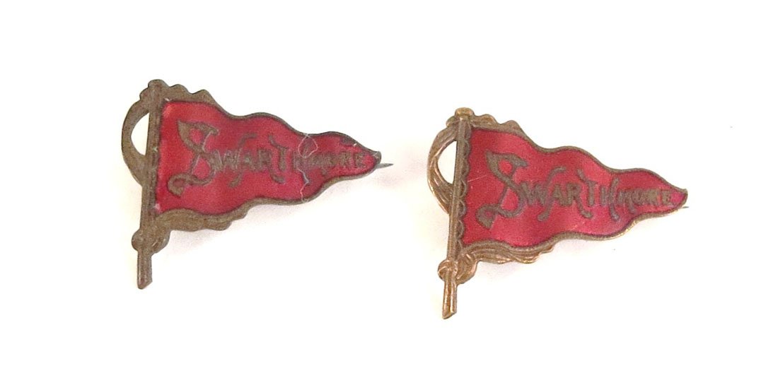 Pair of Swarthmore College Enameled Pennant Pins: Pair of Swarthmore Enameled Pennant Pins. .75"