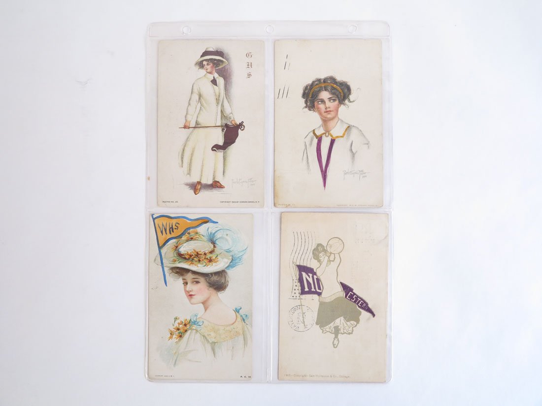 (4) Pennant College Girl Postcards, 2 by Fidler: Lot of 4 Pennant Girl Postcards: 2 are Pearle Eugenia Fidler, WHS, Northwestern.