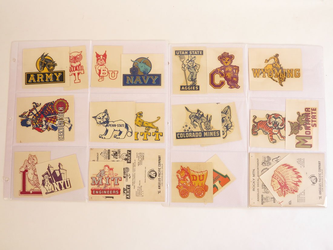 (42) College Decals with Checklist: Lot of 42 College Decals. Including The Angelus Decal Assortment Checklist