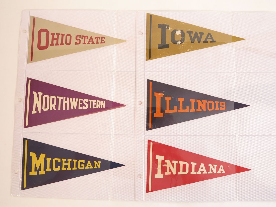 (12) College Paper Pennant Decals, Ohio St, Michigan: Lot of 12 College Paper Decals: Ohio St, Michigan, Northwestern, Wisconsin, Purdue, Minnesota, Iowa, Illinois, Indiana, Dickinson Seminary, Bates, Chicago