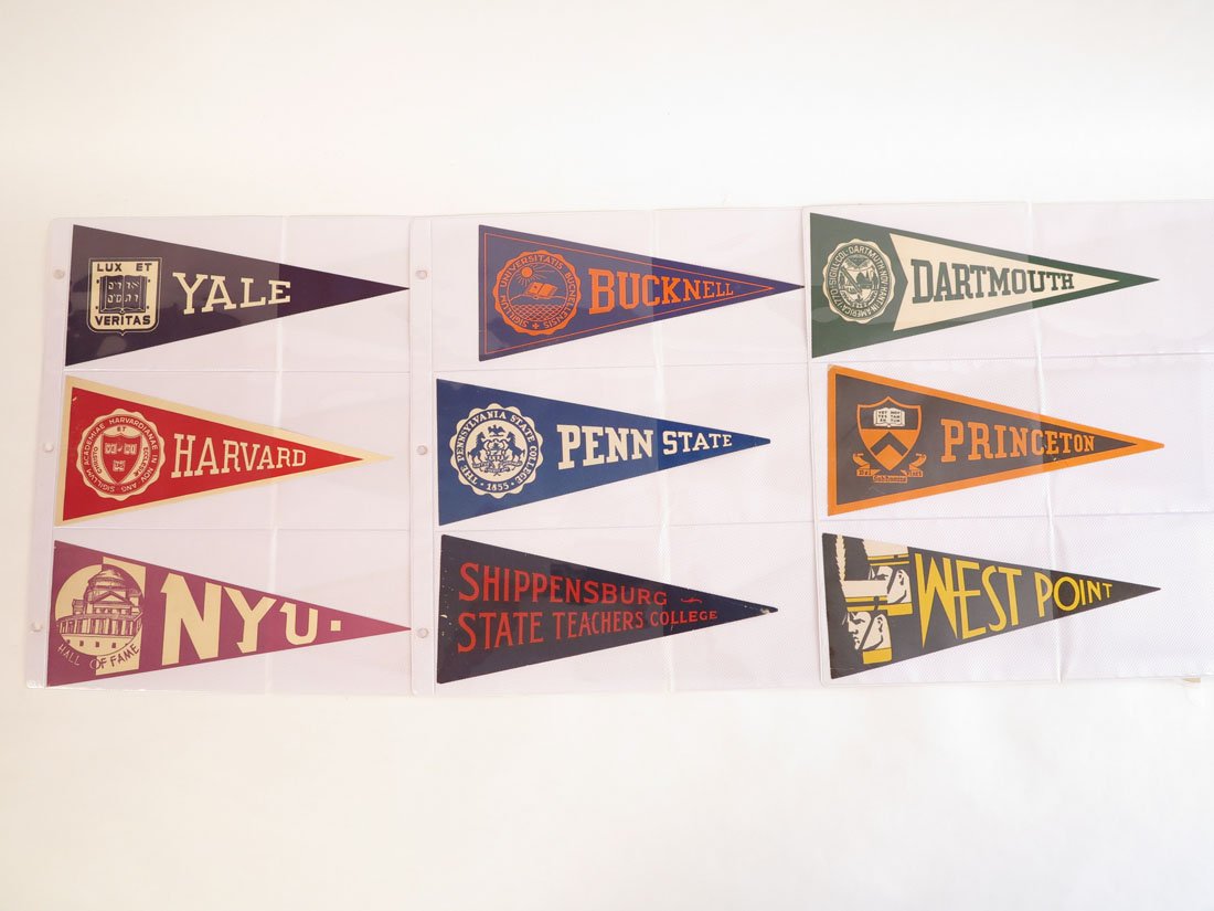 (18) Paper College Pennant Decals: Lot of 18 Paper College Pennant Decals. 8.75"