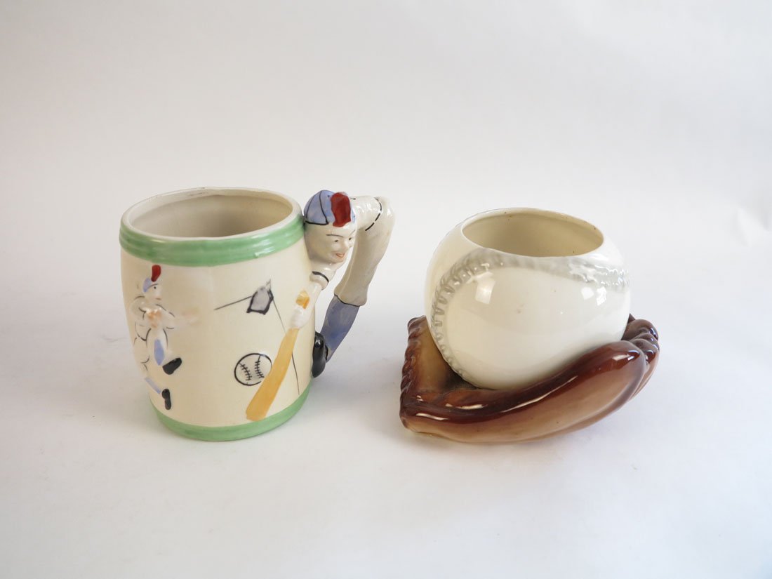 Occupied Japan Baseball Mug & Lefton's Baseball Glove: Occupied Japan Baseball Mug & Lefton's Baseball Glove Vase