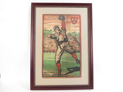 Harvard Baseball Poster by Bristous Adams 1903: Harvard Baseball Poster. By Bristous Adams. Copyright 1903 By The Potomac Press Wash'n DC. Some small tears throughout. 21x29.5"