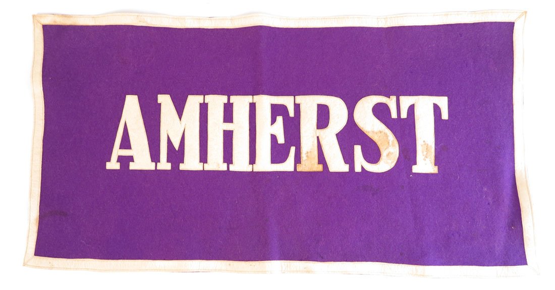 Amherst College Felt Rectangular Banner, Stitched: Amherst Felt Rectangular Pennant. Stitched Letters. Some staining. 17x31.5"
