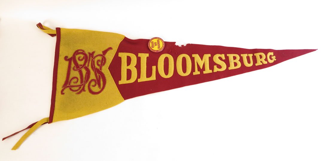 Bloomsburg University Felt Pennant with Pinback: Bloomsburg University Felt Pennant with Pinback. 35"