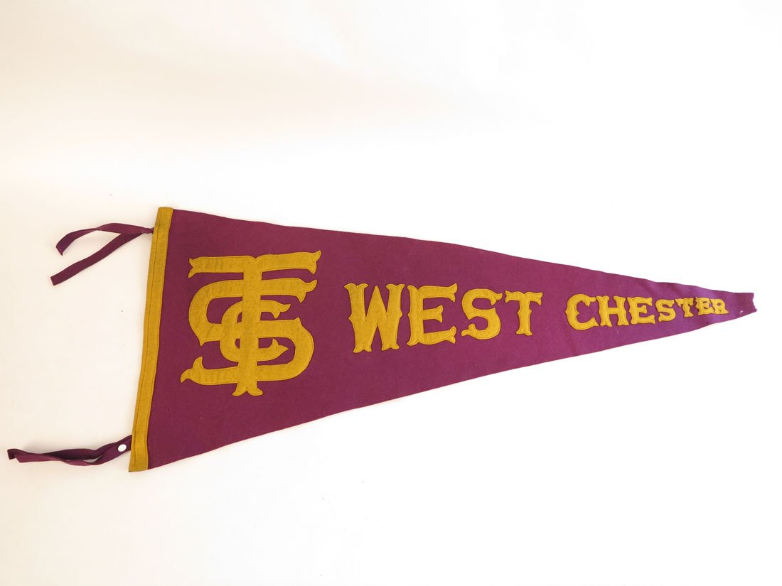 West Chester University Felt Pennant, 30": West Chester University Felt Pennant. Sewn on Letters. Tip Missing. 30"