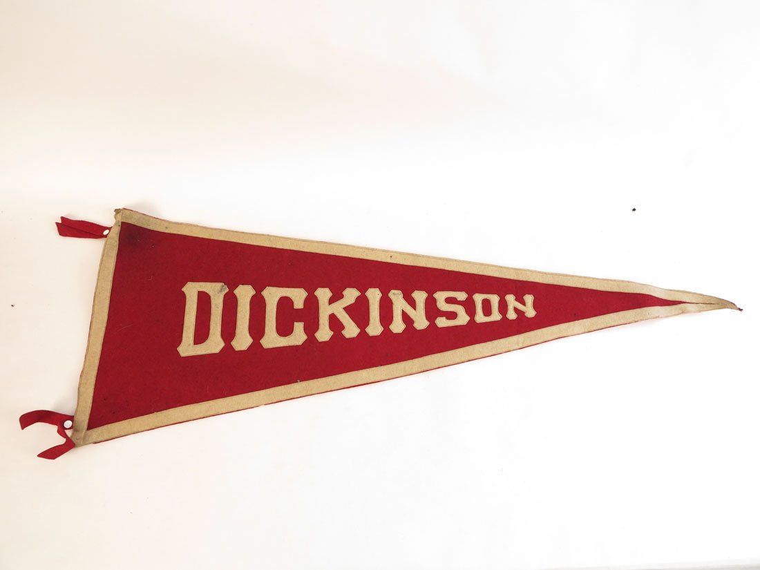 Dickinson College Felt Pennant, Sewn on Letters,33": Dickinson College Felt Pennant. Sewn on Letters. Some holes. 33"