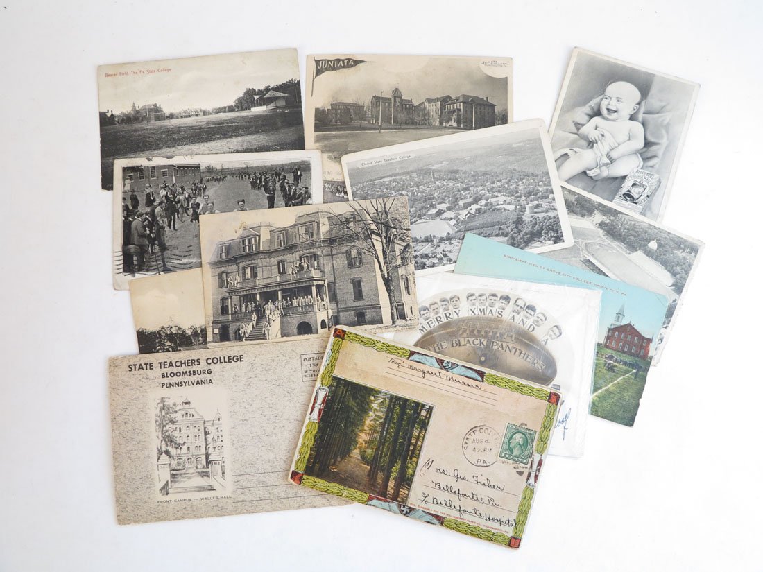 Group of College Postcards, Black Panthers, Juniata: Lot of College Postcards: Black Panthers, Juniata, Bloomsburg, Grove City College, Beaver Field State College, and More