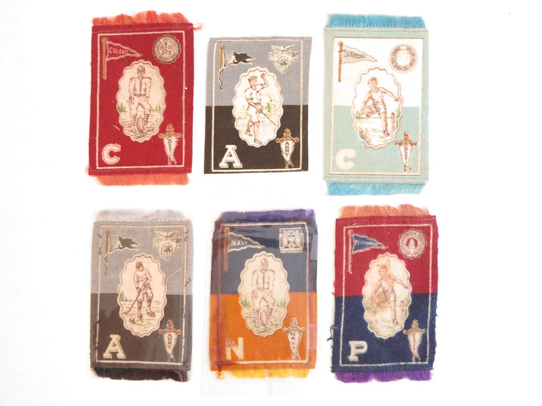 (6) B33 College Athlete, Seal, Pennant Tobacco Blankets: Lot of 6 B33 College Sports Tobacco Blankets. Princeton, Navy, Army(2), Columbia, Colgate.