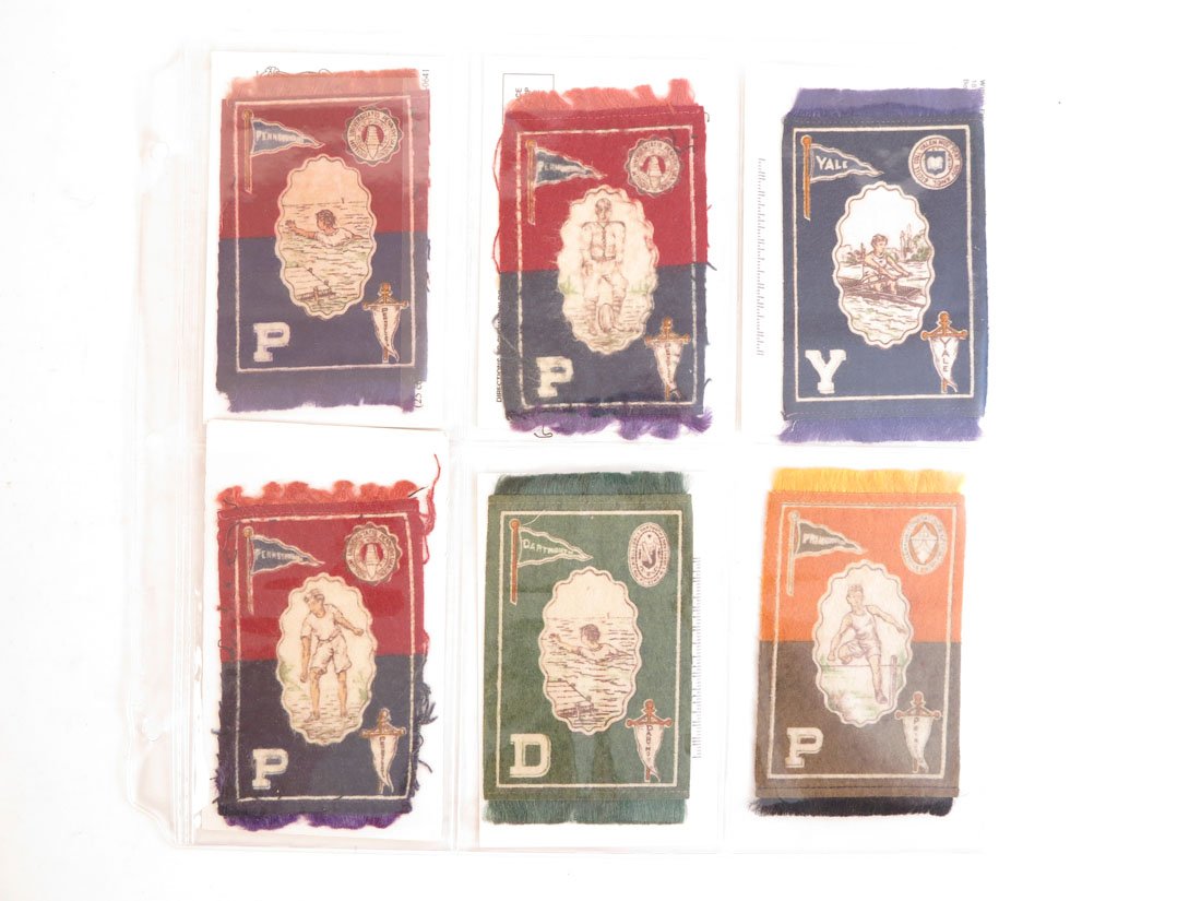 (6) B33 College Athlete, Seal, Pennant Tobacco Blankets: Lot of 6 B33 College Sports Tobacco Blankets. Pennsylvania(3), Yale, Princeton, Dartmouth.