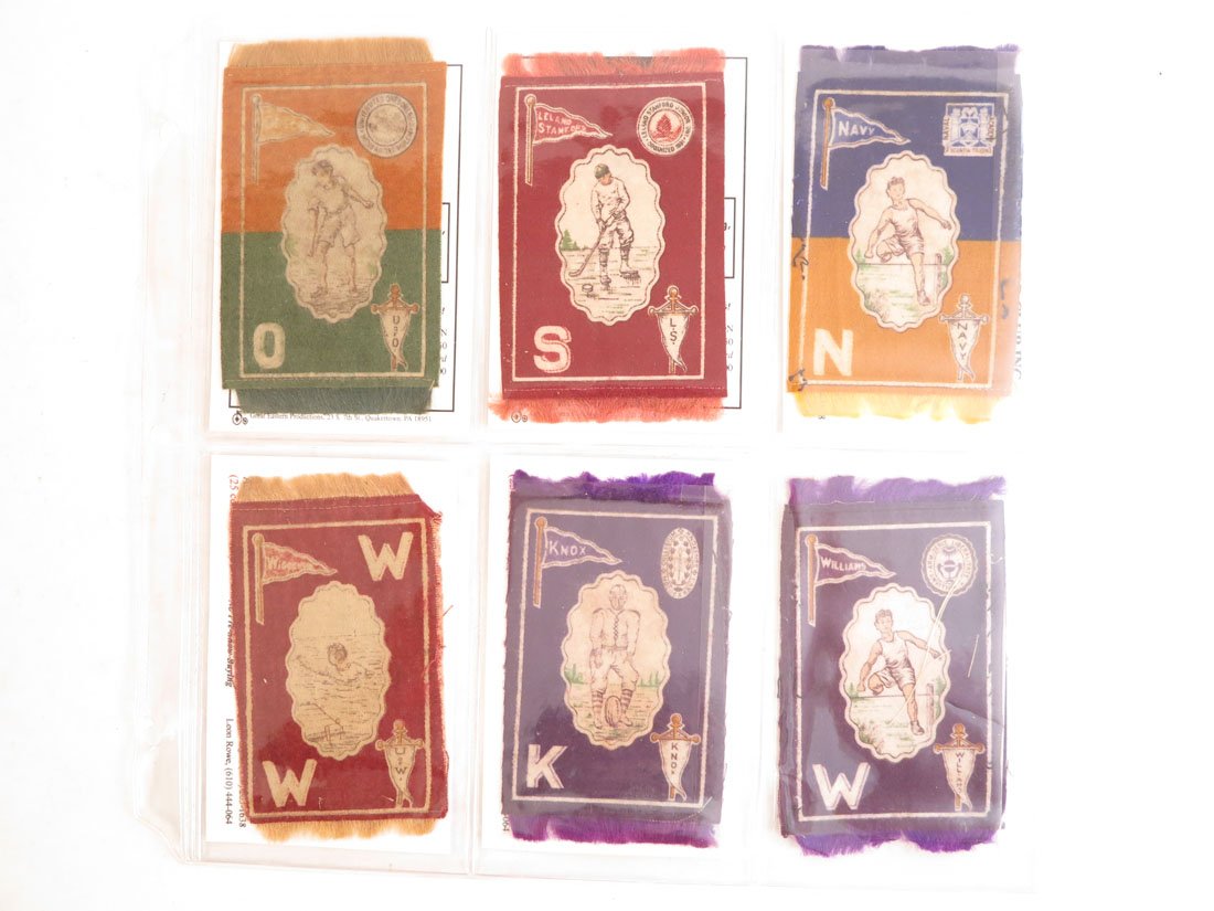 (6) B33 College Athlete, Seal, Pennant Tobacco Blankets: Lot of 6 B33 College Sports Tobacco Blankets. Knox, Williams, Wisconsin, Navy, Leland Stanford, Oregon.