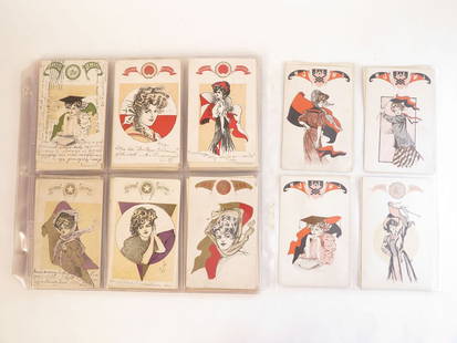 (93) College Pennant Girl with Seal Postcards: Set of 93 College Pennant Girl with Seal Postcards. Including: Vassar, Ohio, Western Reserve, Wake Forest, Wyoming, Manhattan College, Delaware Academy, Grinnell, and More.