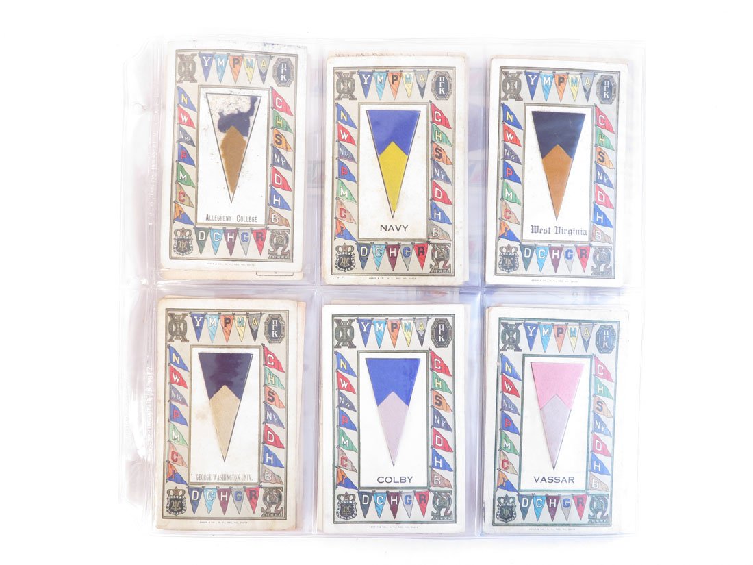 Set of 39 College & H.S. Postcards, Felt Pennants,: Set of 39 College & High School Pennant "Digby Postcards" with Attached Felt Pennants. By Annin & Co. NY.