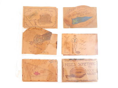 (12) Leather College Pennant & Football Postcards: Lot of 12 Leather College Postcards. Pennant and Football Themed. Including: Michigan, Yale, Lombard, Illinois, and others.