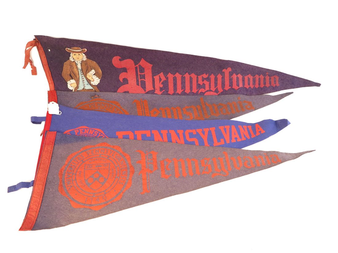 (4) University of Pennsylvania Pennants, 28-33": Lot of 4 University of Pennsylvania Pennants. One with a hole. 28-33"
