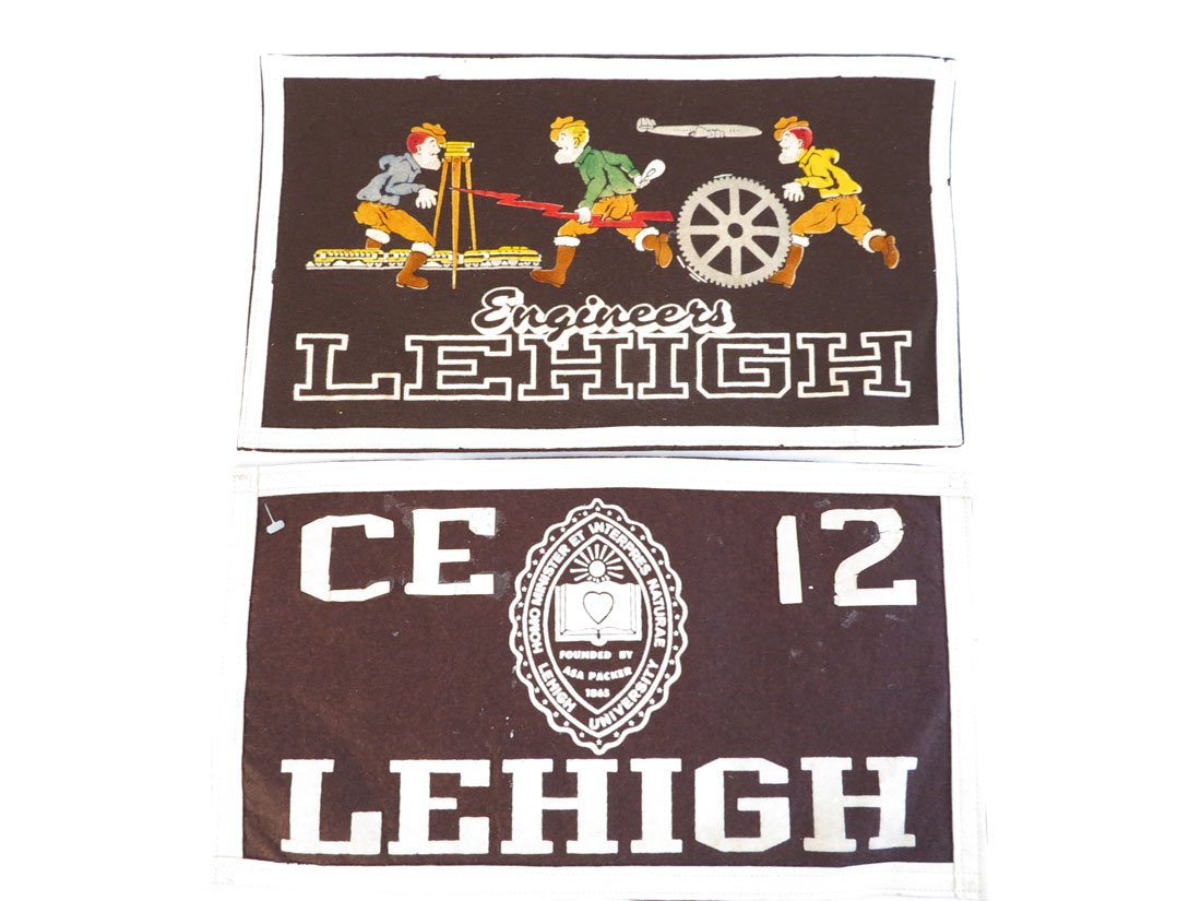 (2) Lehigh University Banner Pennants: Lot of 2 Lehigh Banner Pennants. One with taped on CE 12. 10x17.5"