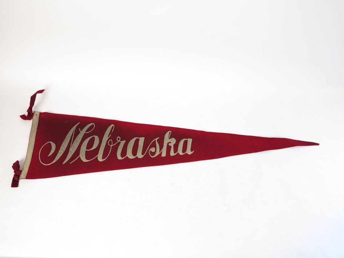 University of Nebraska Pennant, 34": Nebraska Pennant with Sewn on Letters. 34"