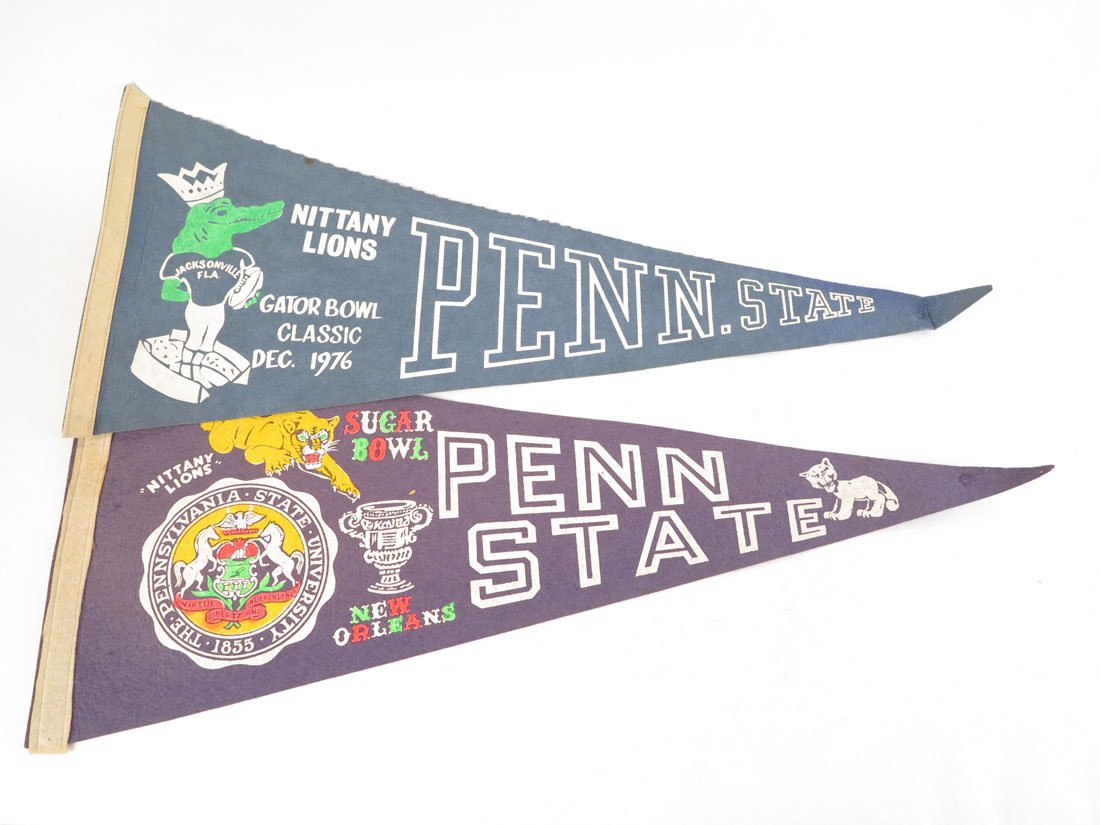 Pair of Penn State Bowl Pennants, Sugar, Gator Bowl 29": Pair of Penn State Bowl Pennants. Sugar Bowl & Gator Bowl Dec. 1976. 29"