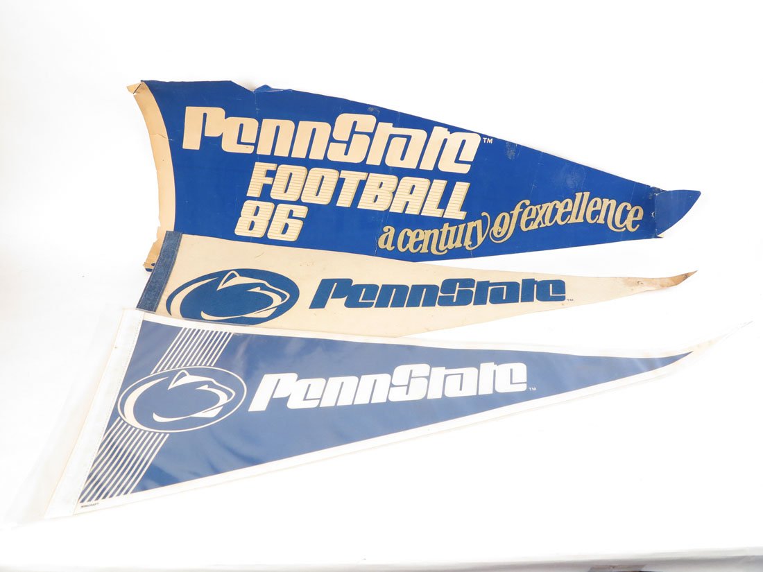 (3) Penn State Pennants: Lot of 3 Penn State Pennants. Poor Condition. One is Paper. 29-32"