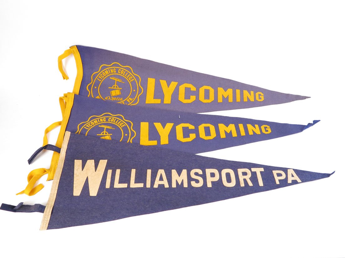 (3) Pennants, Lycoming, Williamsport PA: Lot of 3 Pennants. Lycoming(2), Williamsport PA. 28-30"
