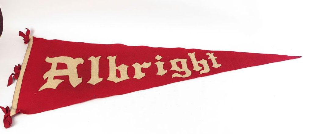 Albright College Pennant, Sewn on Letters, 47": Albright College Pennant. Sewn on Letters. Made by Schloss Mfg Co. 47"