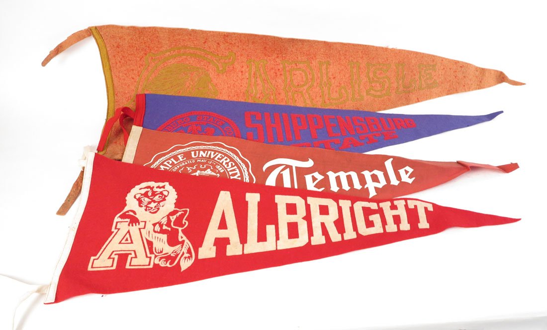 (4) College Pennants, Shippensburg, Temple, Albright: Lot of 4 Pennants. Carlisle, Shippensburg, Temple, Albright. 29-35"