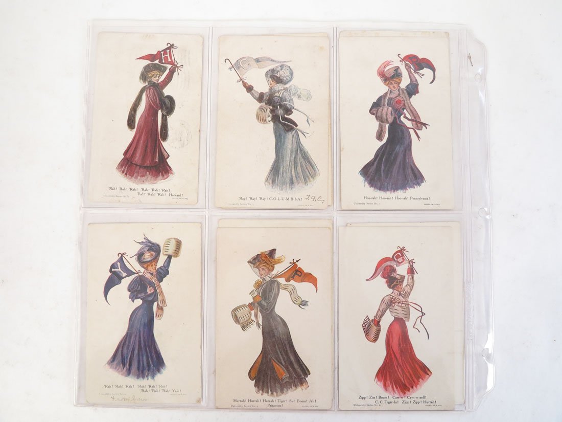 (10) University Series Pennant Girl Postcards: Set of 10 University Series Pennant Girl Postcards. Copyright BY R. Hill 06, 07. Michigan, Stanford, California, Chicago, Princeton, Cornell, Pennsylvania, Columbia, Harvard, Yale.