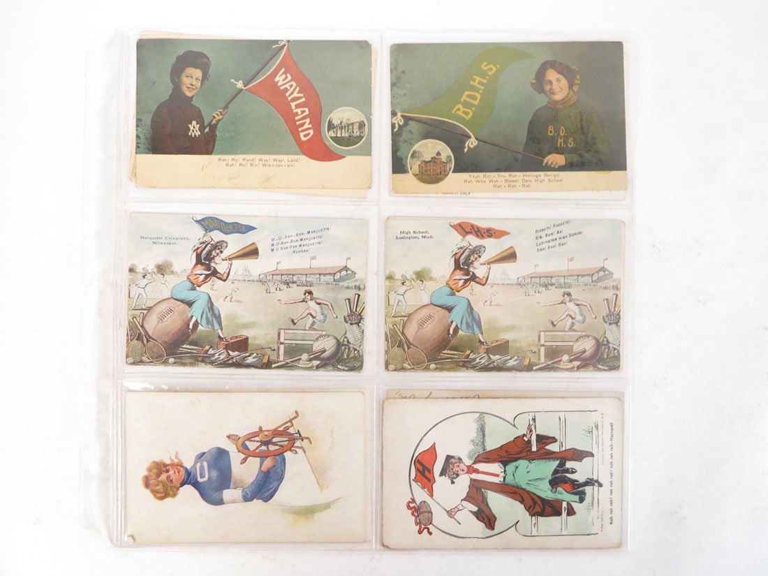 (12) College & H.S. Pennant Girl Postcards: Lot of 12 College & High School Pennant Girl Postcards. Including: Marquette, L.H.S., Wayland, Chicago.