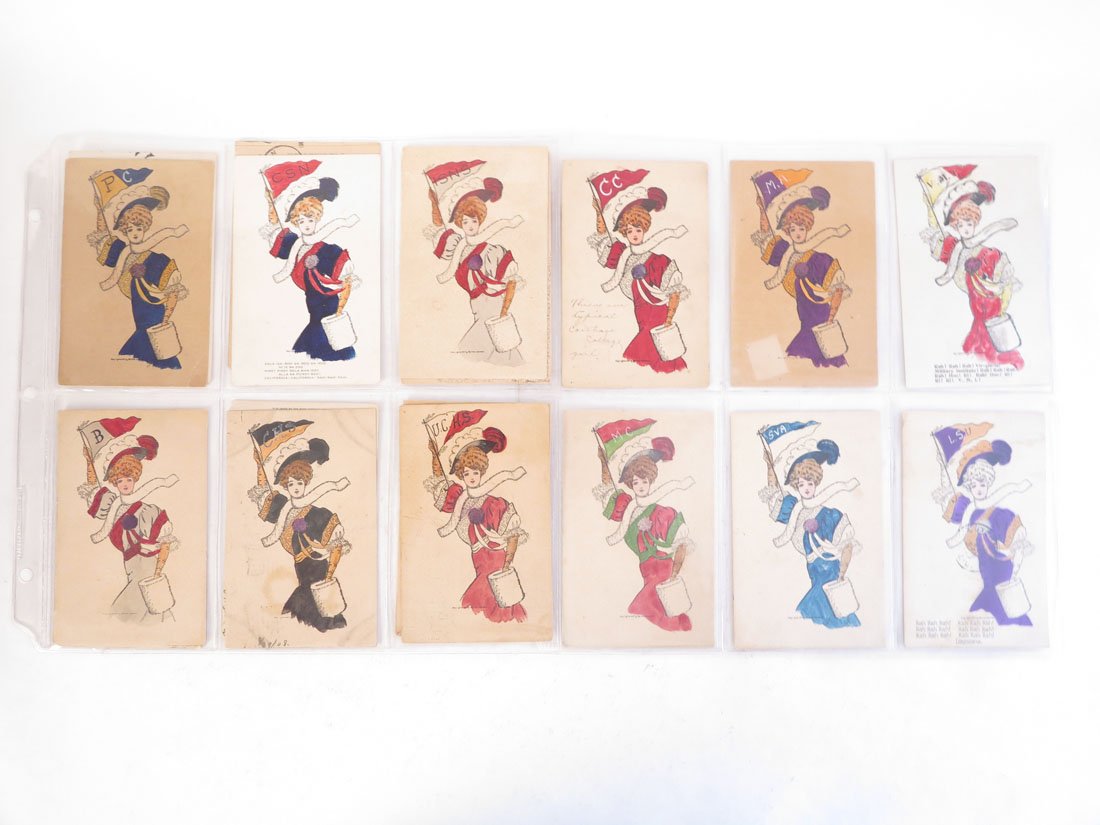 (18) College & H.S. Pennant Girl Postcards: Lot of 18 College & High School Pennant Girl Postcards. Including: California State Normal, L.S.U., U.C.H.S., C.H.S.