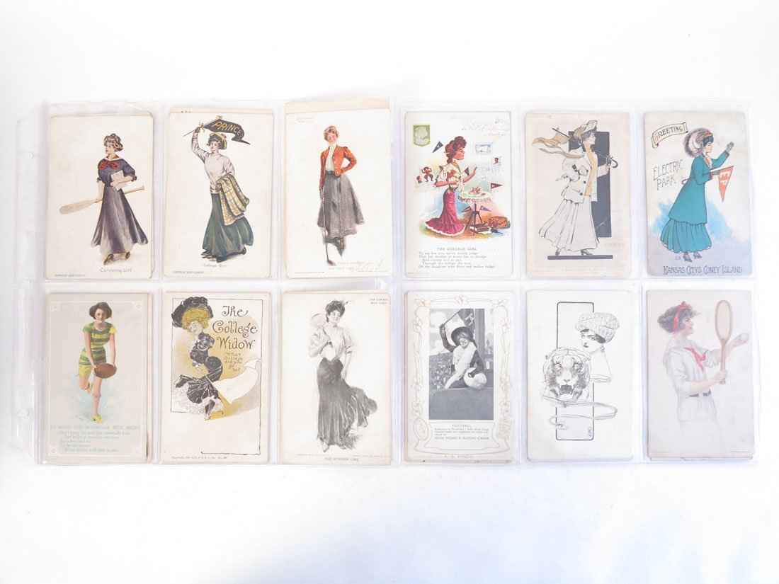 (24) College Girl Postcards, Archie Gunn, Christy: Lot of 24 College Girls Postcards. Including: 2 by Archie Gunn, 1 by F. Earl Christy, Black Americana The Football Girl.