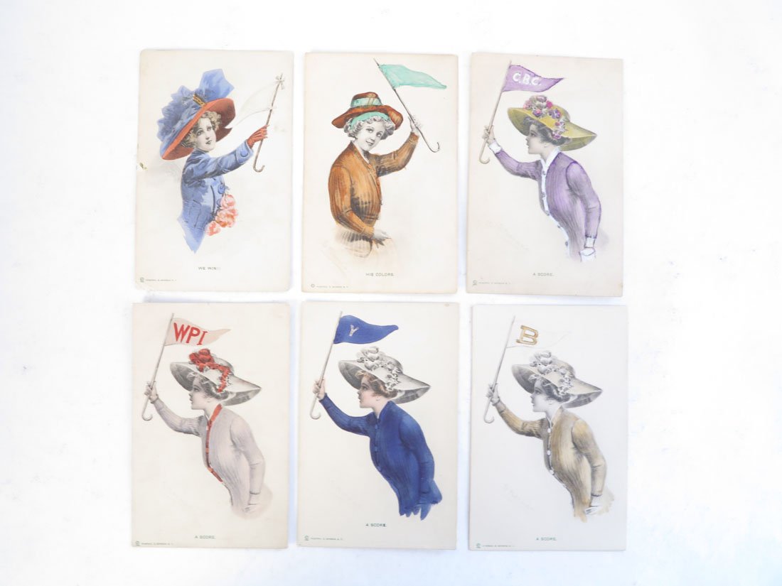 (6) College Pennant Girl Postcards, Series 1000: Set of 6 College Pennant Girl Postcards. Series 1000 Pub By Reinthal & Newman NY. Printed in Germany.