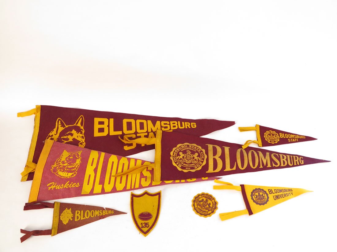 Lot of 8 Bloomsburg University Pennants & Patches: Lot of 8 Bloomsburg University Pennants & Patches.