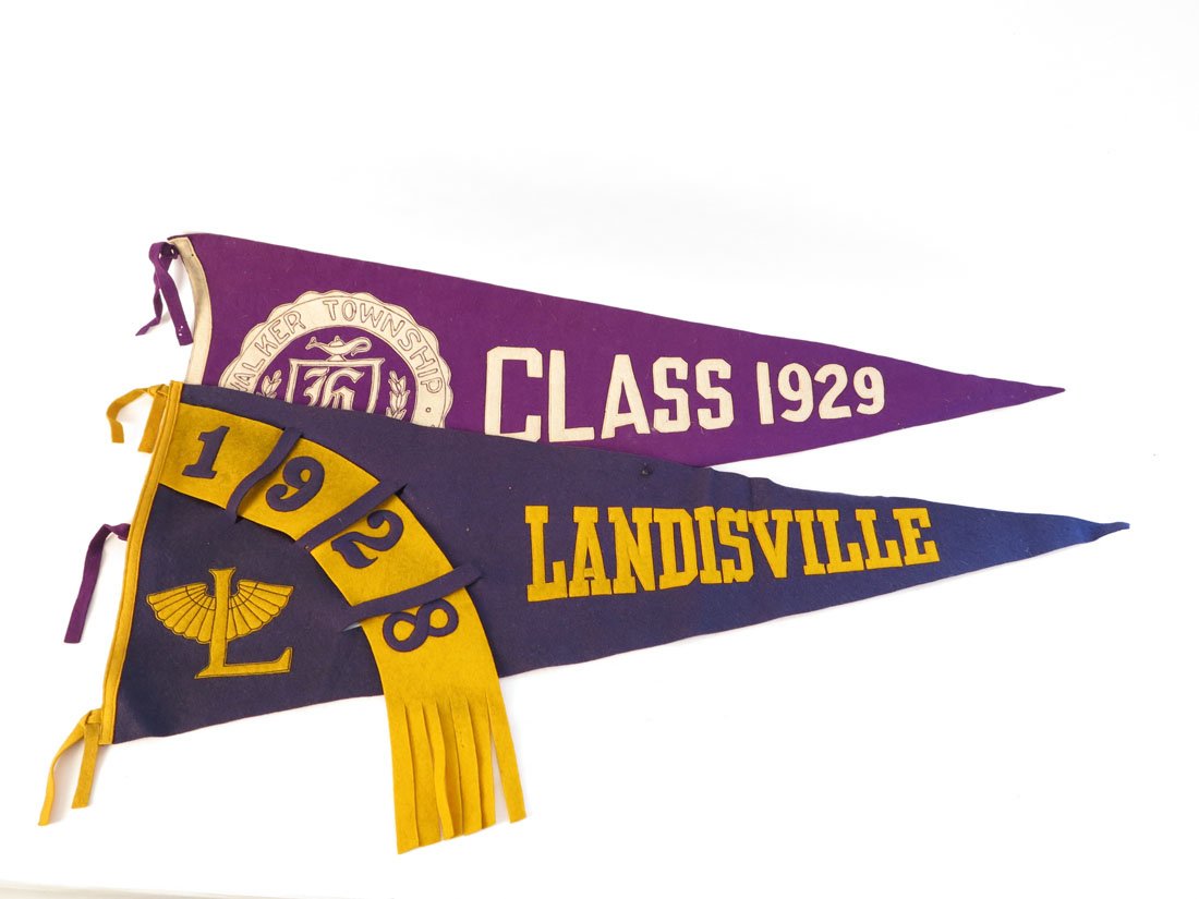 (2) PA High School Pennants: Landisville PA High School 1928 & Walker Township High School 1929 Pennants. Sewn on Letters. 34"