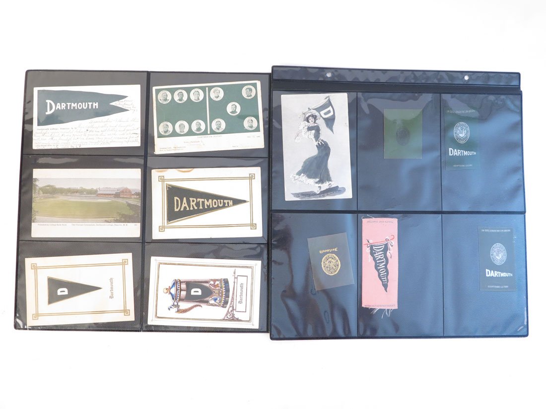 (21) Dartmouth Postcards, Tobacco Silks & Leathers: Collection of 21 Dartmouth College Postcards, Felt Pennant Postcards, Tobacco Silks & Tobacco Leathers.