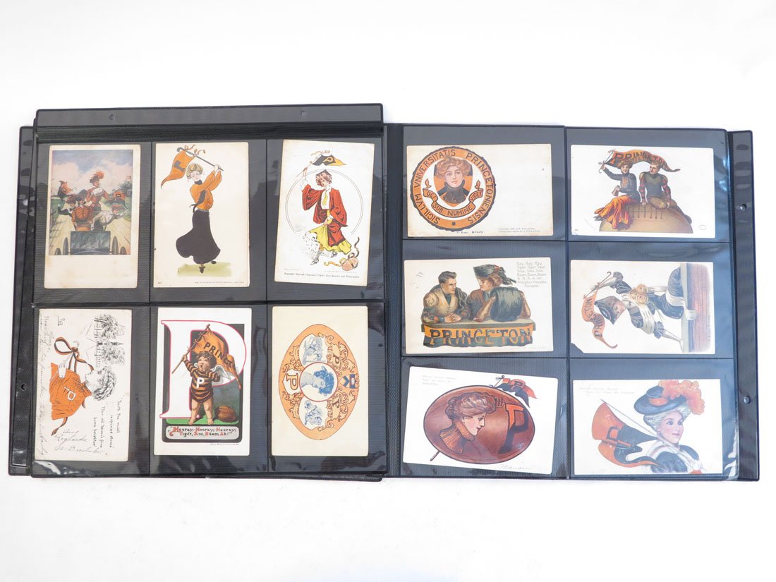 (67) Princeton Postcards, Tobacco Silks & Leathers: Collection of 67 University of Princeton Postcards, Leather Postcards, Felt Pennant Postcards, Tobacco Silks & Tobacco Leathers.