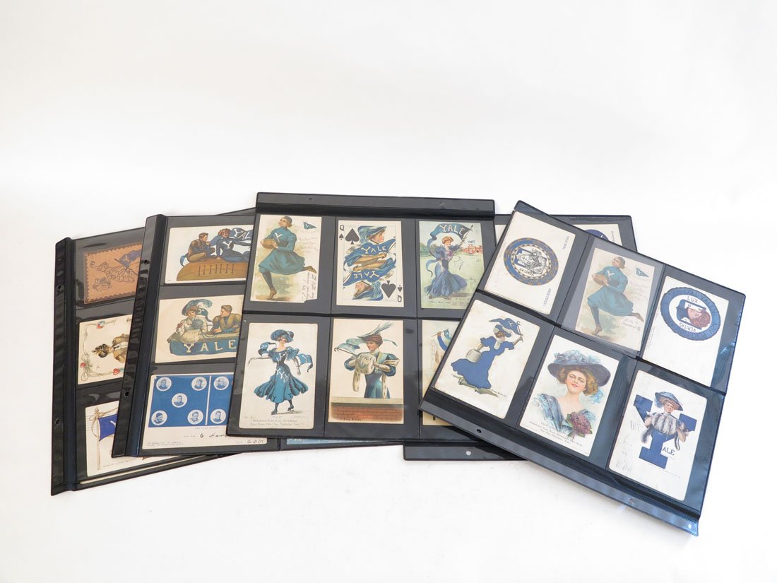 (69) Yale Postcards, Tobacco Silks & Leathers: Collection of 69 Yale University Postcards, Leather Postcards, Felt Pennant Postcards, Murad Tobacco Card, Tobacco Silks & Tobacco Leathers.
