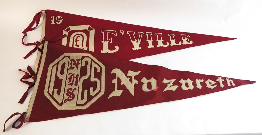 (2) H.S. Pennants, Nazareth 1925, Elizabethville 1937: Lot of 2 Pennants. Nazareth 1925, Elizabethville 1937. Sewn on Letters. 35"