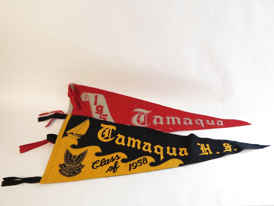 (2)Tamaqua PA High School Pennants. 1951, 1958: Lot of 2 Tamaqua PA High School Pennants. 1951, 1958. Sewn on Letters. 36"