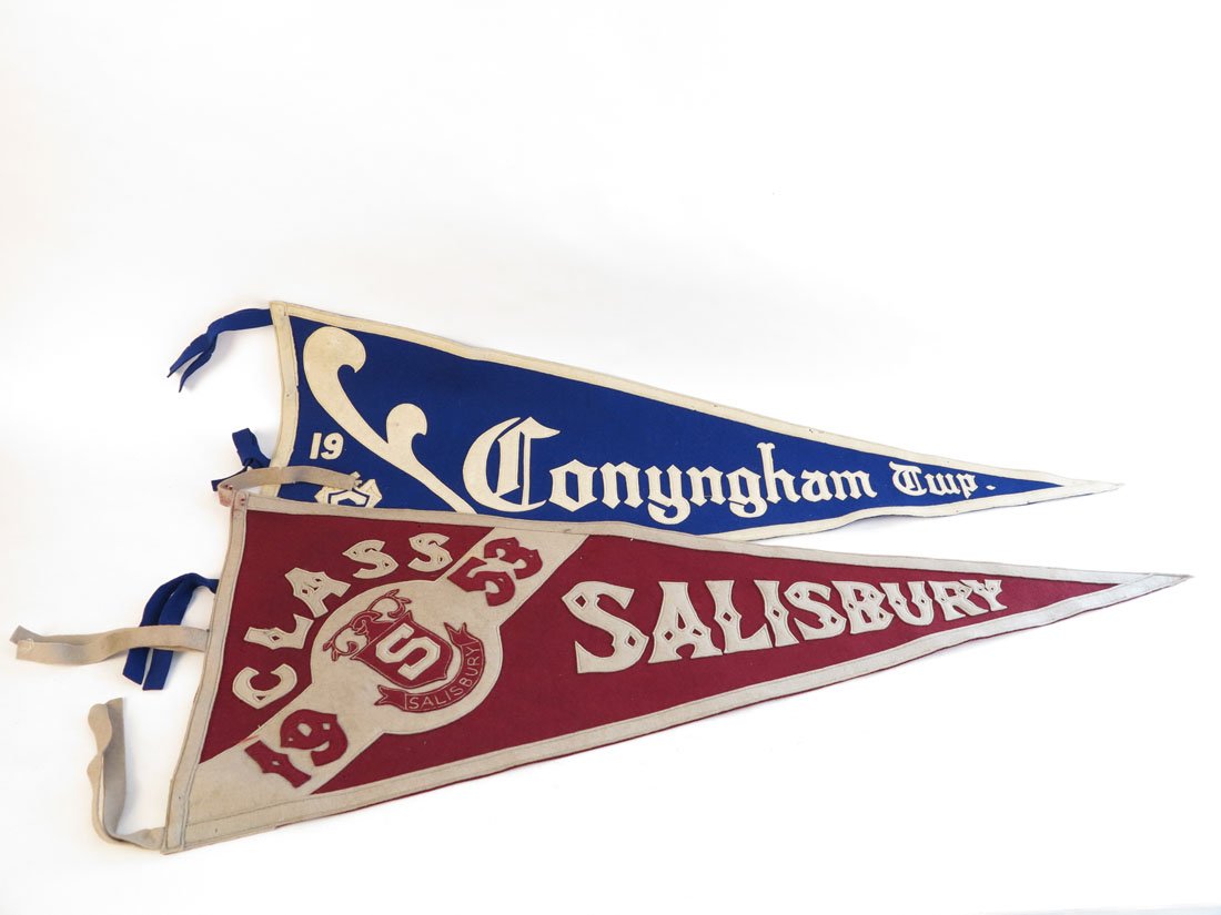 (2) Pennants. Salisbury 1953, Conyngham Twp. H.S. 1942: Lot of 2 Pennants. Salisbury 1953, Conyngham Twp. High School 1942. 33"