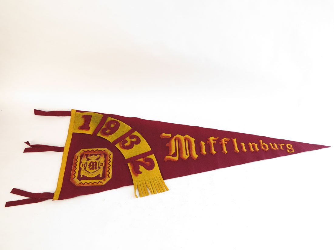 Mifflinburg PA High School 1932 Pennant: Mifflinburg PA High School 1932 Pennant. Sewn on Letters. 36"