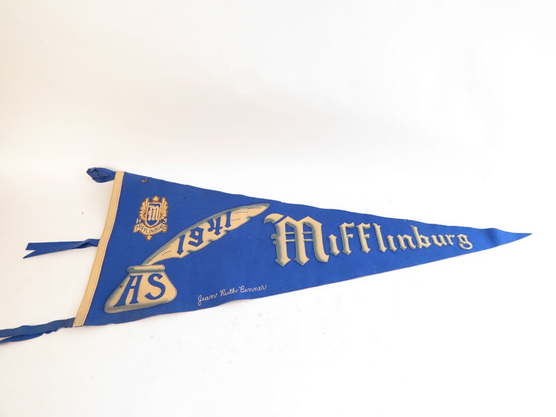 Mifflinburg PA High School 1941 Pennant: Mifflinburg PA High School 1941 Pennant. Sewn on Letters. 34"