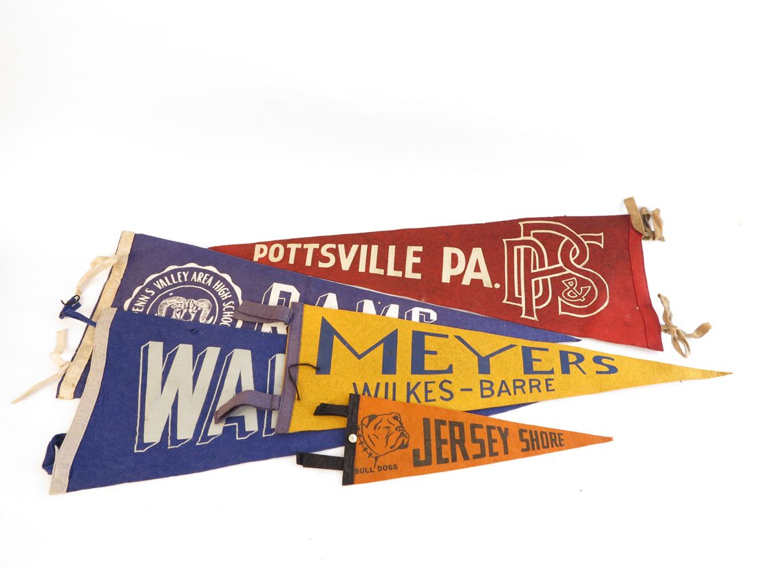 (5) Pennsylvania High School Pennants: Lot of 5 Pennsylvania High School Pennants. Pottsville, Penns Valley, Warrior Run, Myers Wilkes Barre, Jersey Shore. 13-27"