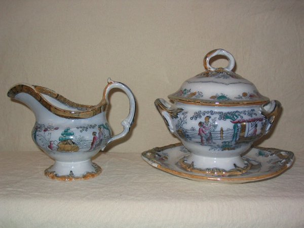 Oriental Creamer 4"H x 7"W & Small Tureen