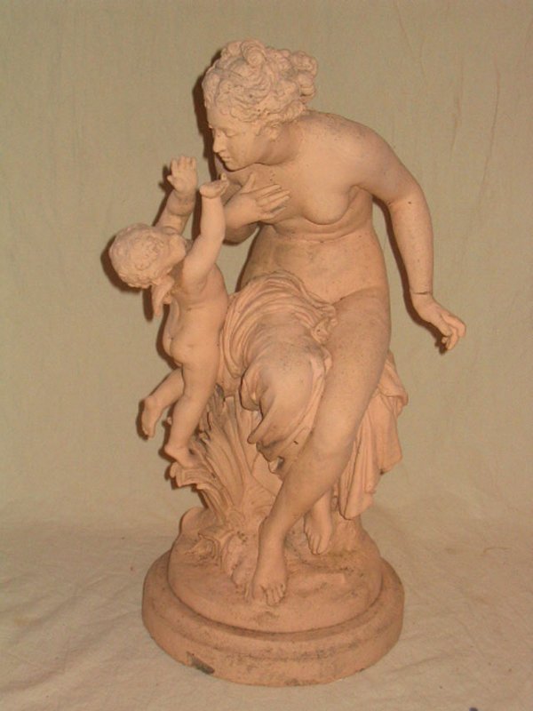 Terra Cotta Statuary of Woman & Child w/Wings